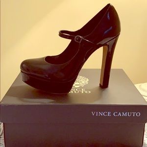 Black patent leather Mary Jane. Vince Camuto.